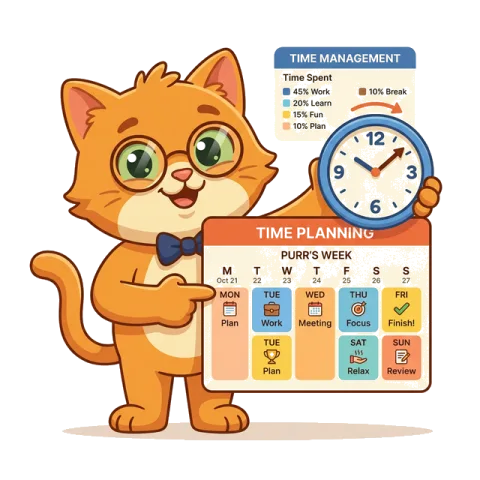 Purr holding a weekly time planning board